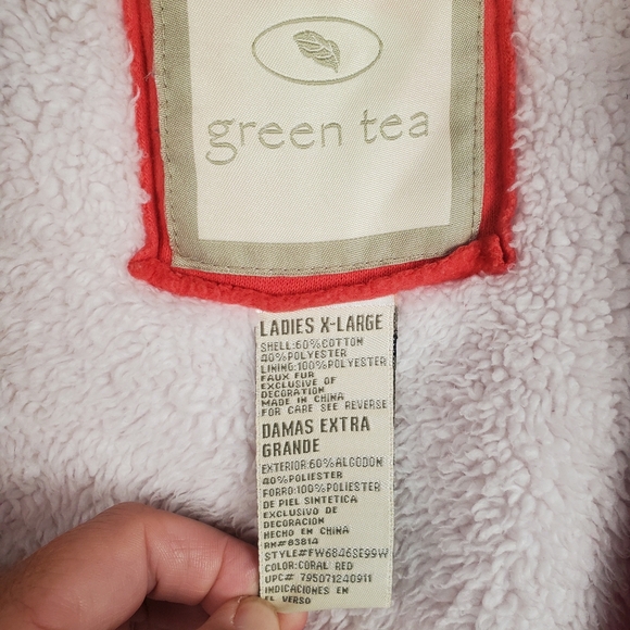 GreenTea Coral Zip-Up Hoodie. Sherpa Lined. Women's XL. H101 - Picture 4 of 8